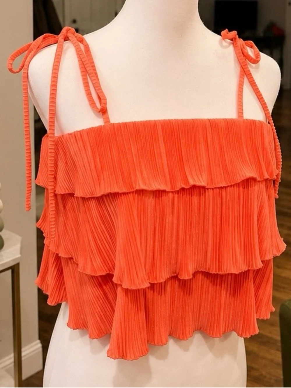 Boutique Coral Pleated Ruffle Tie Strap Wide Leg Matching Set